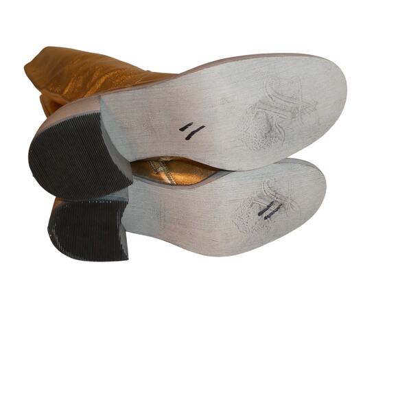 Free People Metallic Gold Essential Tall Slouch Leather Boot Spain Women 9 - Picture 13 of 14